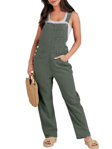 ANRABESS Denim Bib Overalls for Women Loose Fit Jean Jumpsuit Army Green M | Fall Outfits, Wide Leg Adjustable Straps, Cross Back with Pockets, Casual Yard Work Gardening Wear, Cute 90s Clothes