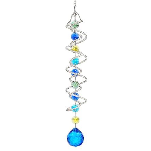 20.5in Sea Blue Crystal Gazing Ball Spiral Wind Spinner Suncatcher