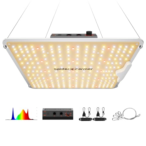 Spider Farmer SF1000 100W LED Grow Light for Indoor Plants, Upgraded High Efficiency LEDs, Dimmable Full Spectrum High PPFD, Deep Penetration for Seed Starting/Vegetables/Bloom in