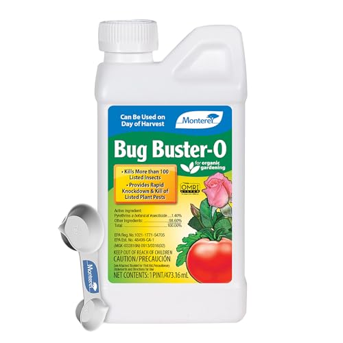 Monterey Bug Buster-O 16 oz – Rapid Knockdown & Kill of Over 100 Listed Plant Pests – Organic Garden Insect Control – Safe for Use on Day of Harvest –Bundled with Garden Measure Spoon
