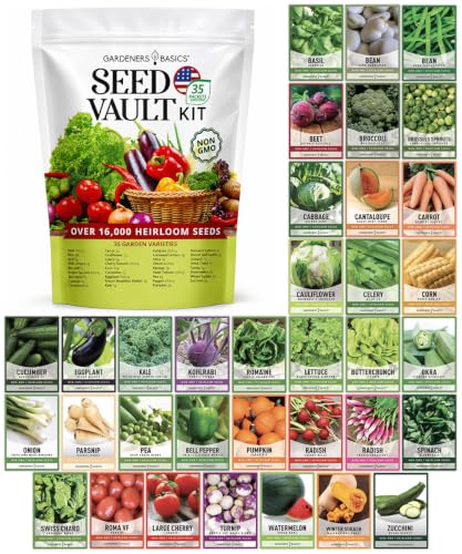 Gardeners Basics Survival Vegetable Seeds Garden Kit Over 16,000 Seeds Non-GMO and Heirloom, Great for Emergency Bugout Survival Gear 35 Varieties Seeds for Planting Vegetables 35 Free Plant Markers