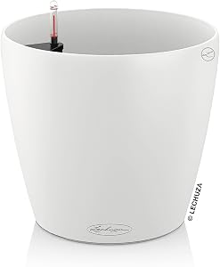 Lechuza Classico Color 28 White, Self-Watering Round Planter, D11 H10.2 in