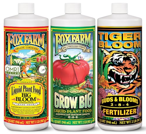 FoxFarm Soil Liquid Trio Pack - Big Bloom, Grow Big, Tiger Bloom Fertilizers Supports Vigorous Plant Growth, Bud Development & Abundant Fruit - Complete Liquid Plant Food Set - 3 Q
