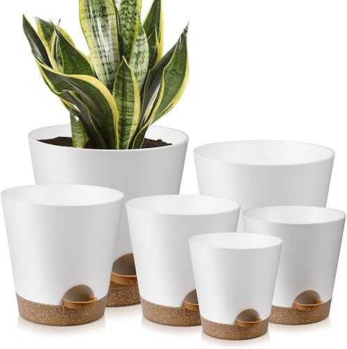 YNNICO Indoor Self Watering Planters with Drainage Holes and Saucers, — Manufacturer product photo — best self-watering planters 