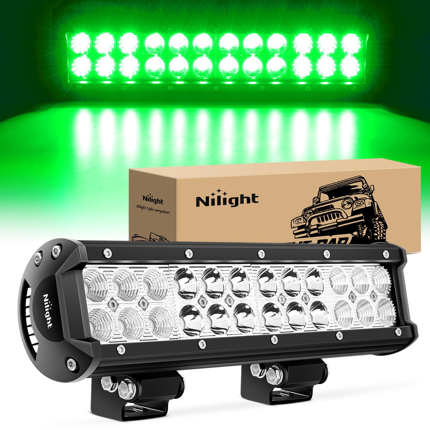 Nilight LED Light Bar 12 Inch 72W Spot Flood Combo Green Beam Off Road — Real-world performance testing in action