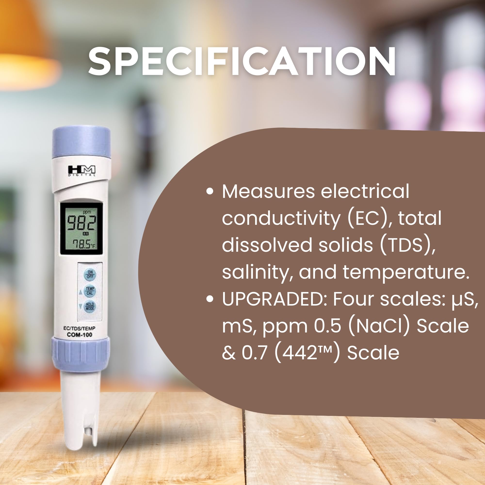 HM Digital HMDCOM100 Waterproof EC/TDS And Temperature Combo Meter — Key features at a glance