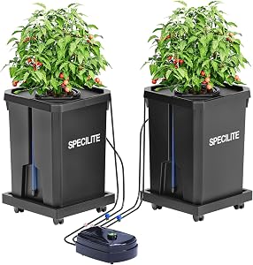 SPECILITE DWC Hydroponics Grow System with Top Drip Kit, 7 Gallon 2 Buckets Deep Water Cul