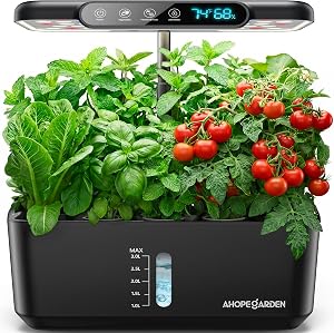 Ahopegarden Hydroponics Growing System Herb Garden: 10 Pods Indoor Garden Kit with LED Gro